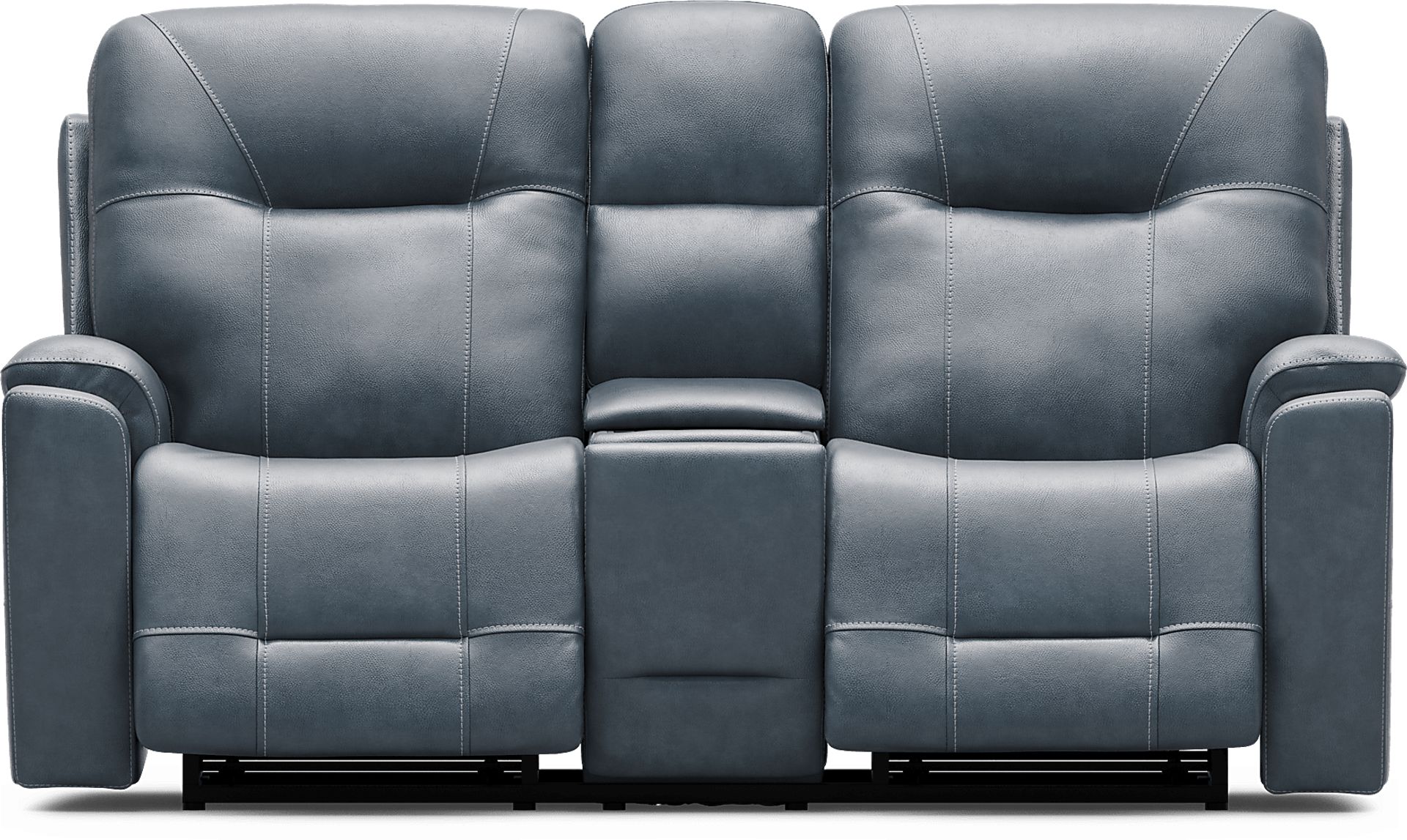Matthews Cove Blue Leather Triple Power Reclining Console Loveseat - Image 1