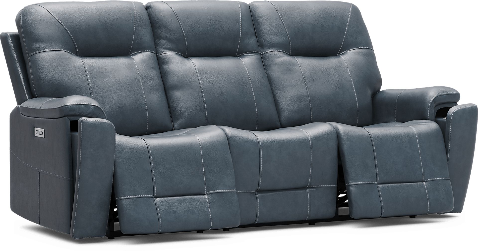 Matthews Cove Blue Leather Triple Power Reclining Sofa - Image 3