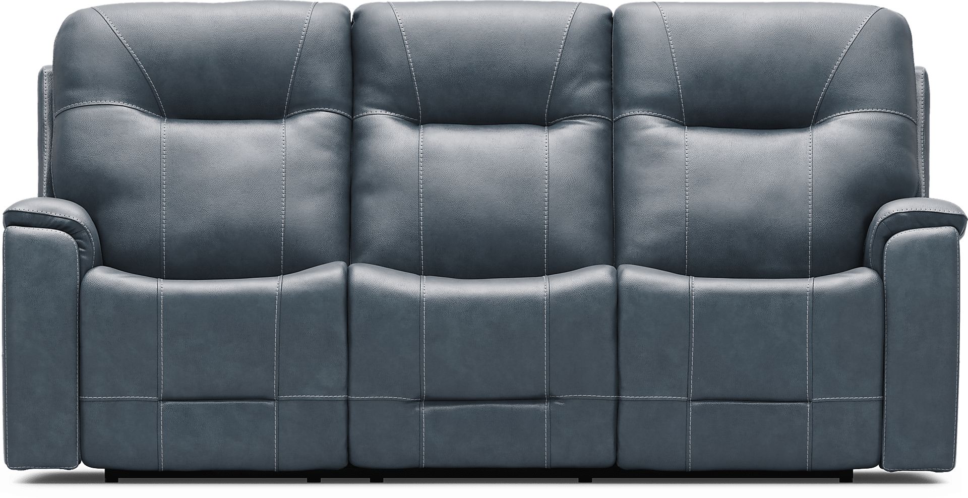 Matthews Cove Blue Leather Triple Power Reclining Sofa - Image 4