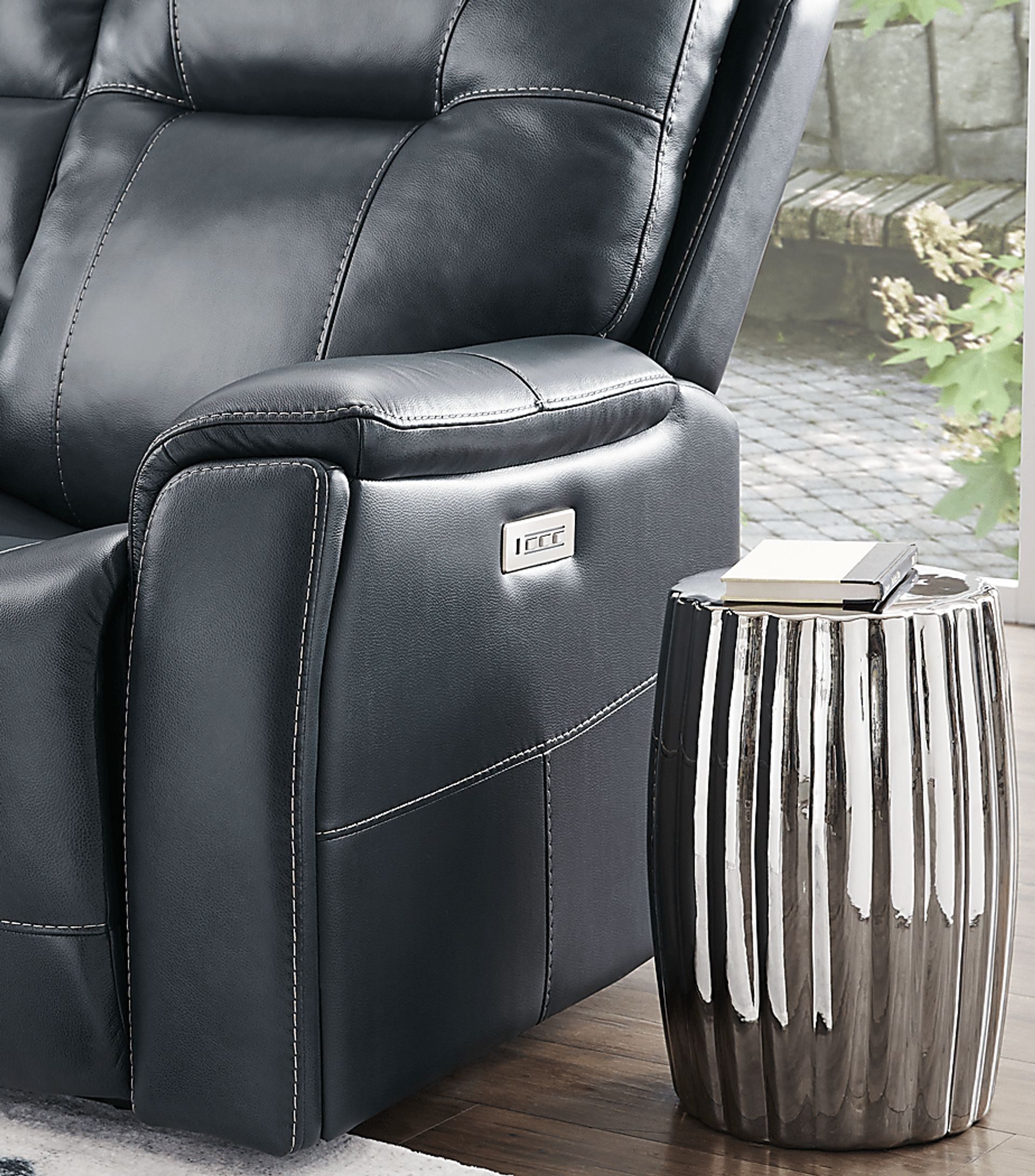 Matthews Cove Blue Leather Triple Power Reclining Sofa - Image 5