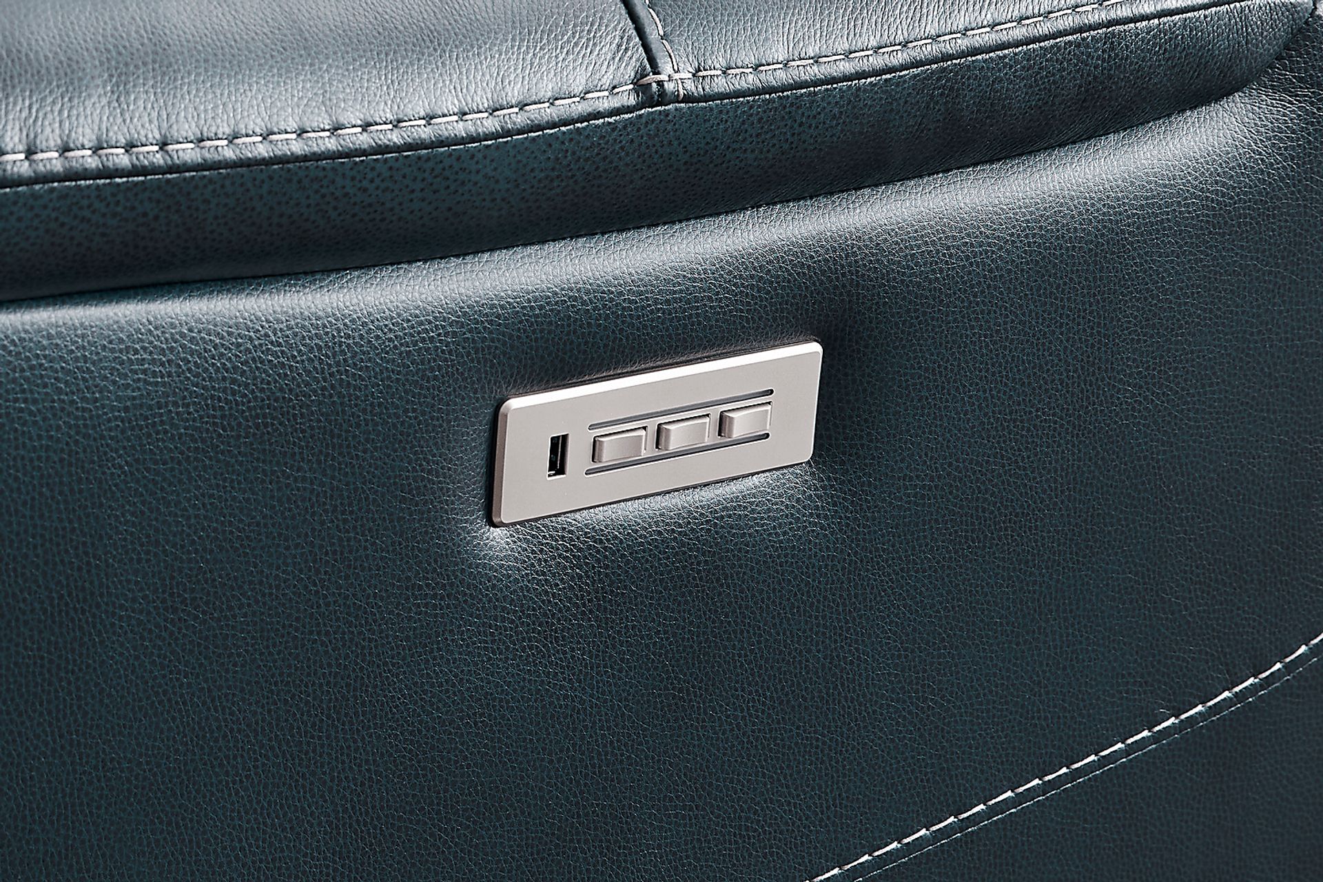 Matthews Cove Blue Leather Triple Power Reclining Sofa - Image 7