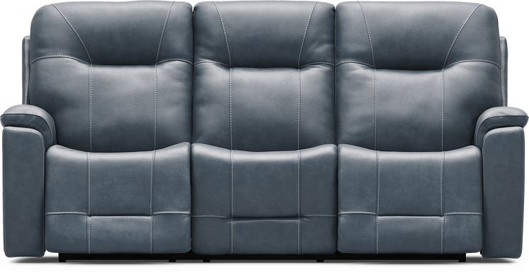 Matthews Cove Blue Leather Triple Power Reclining Sofa