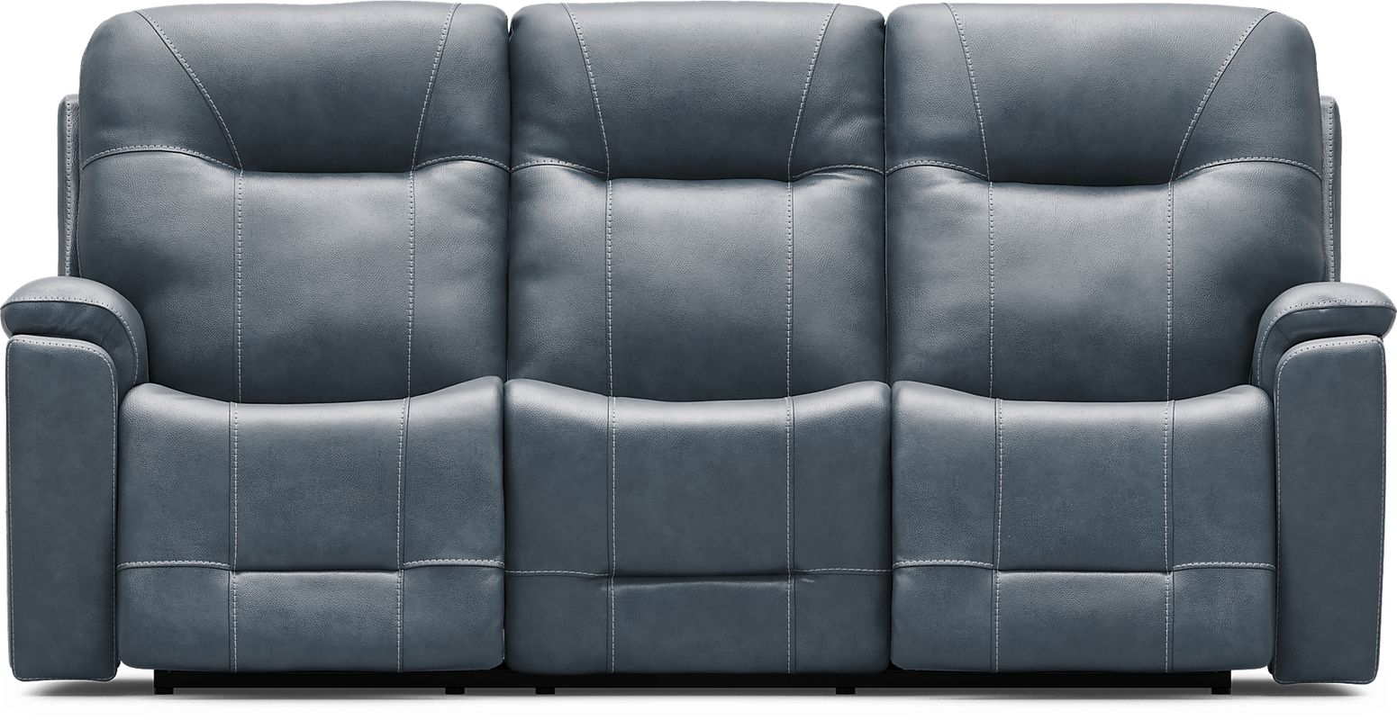 Matthews Cove Blue Leather Triple Power Reclining Sofa