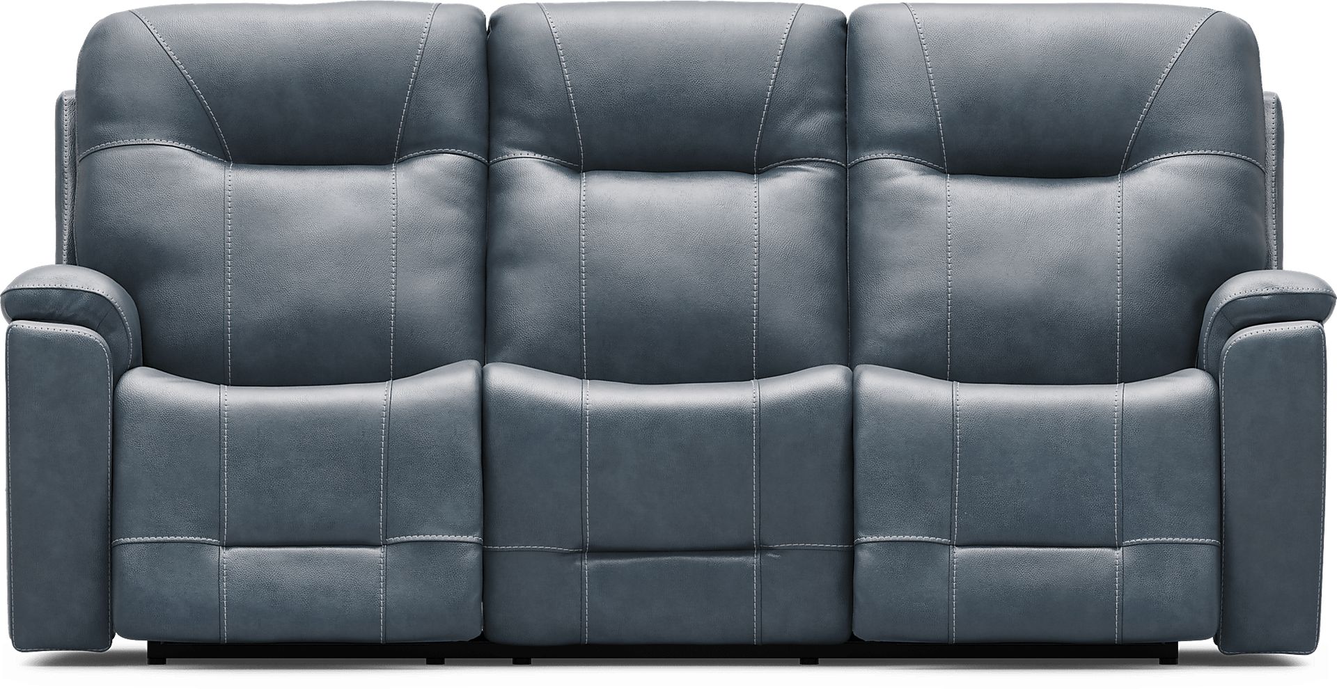 Matthews Cove Blue Leather Triple Power Reclining Sofa - Image 1