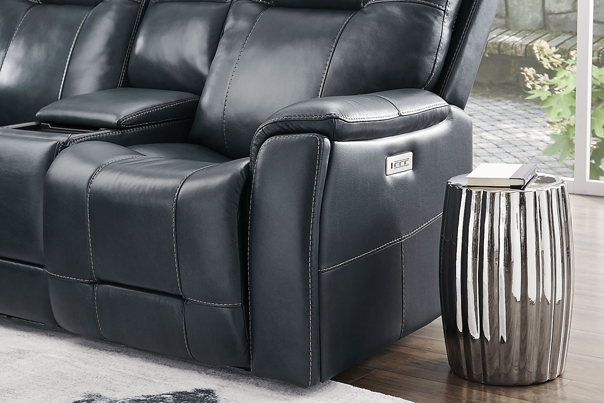 Matthews Cove Blue Leather Triple Power Reclining Console Loveseat - Image 10