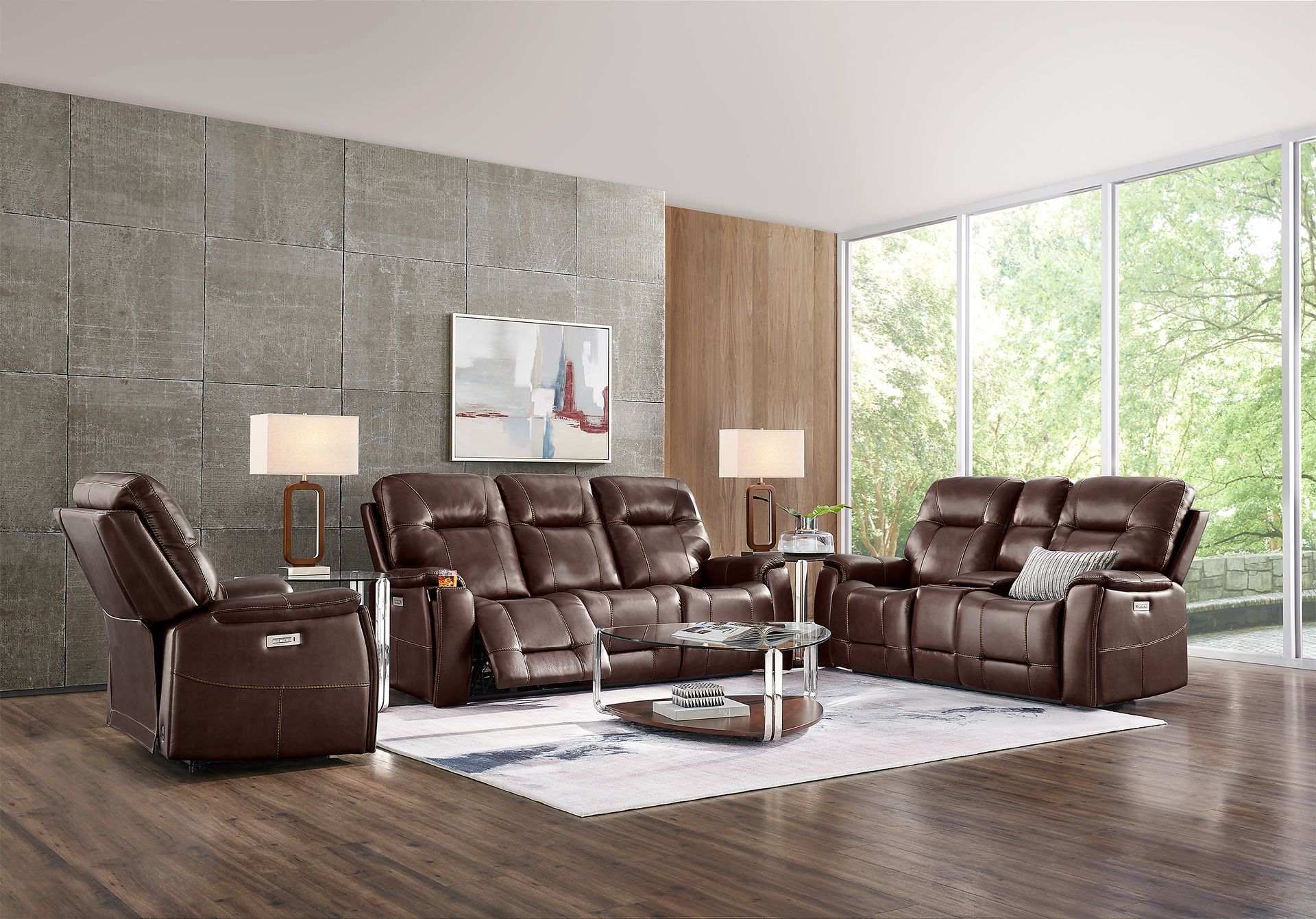 Matthews Cove Brown Leather Triple Power Reclining Sofa - Image 2