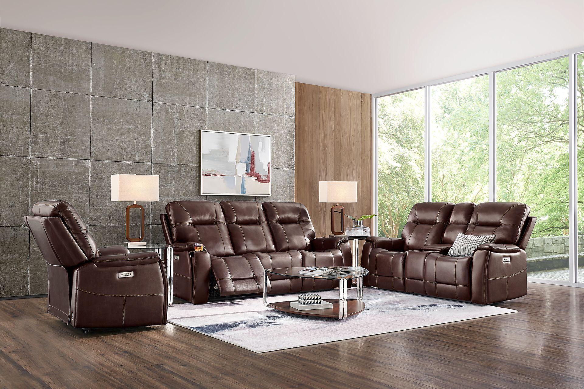 Matthews Cove Brown Leather Triple Power Reclining Sofa Rooms to Go