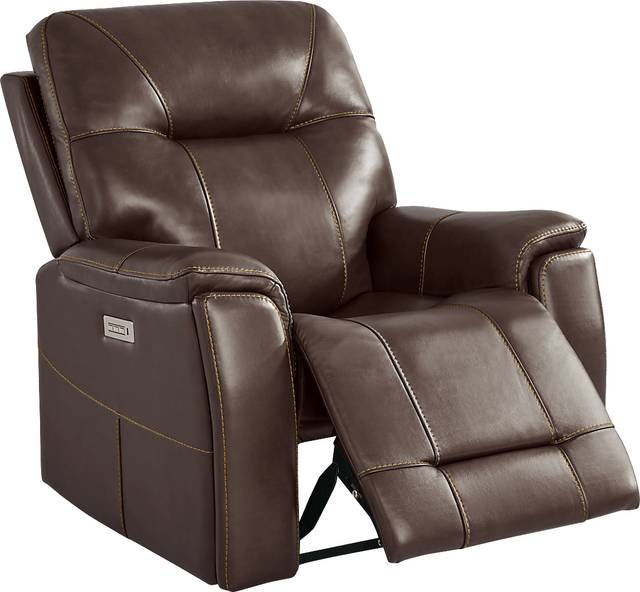 Matthews Cove Brown Leather Triple Power Recliner - Thumbnail - Image 3