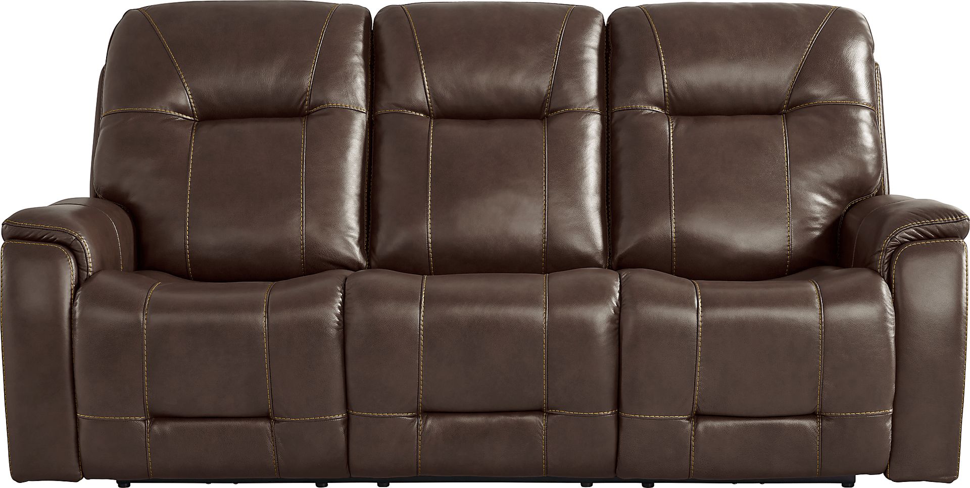 Matthews Cove Brown Leather Triple Power Reclining Sofa - Image 1