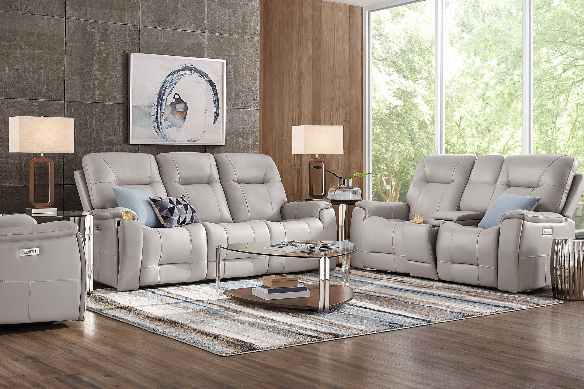 Matthews Cove Dove Gray Leather 8 Pc Triple Power Reclining Living Room - Image 1