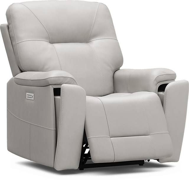 Matthews Cove Dove Gray Leather Triple Power Recliner - Thumbnail - Image 1