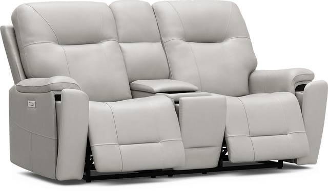 Matthews Cove Dove Gray Leather Triple Power Reclining Console Loveseat - Thumbnail - Image 3