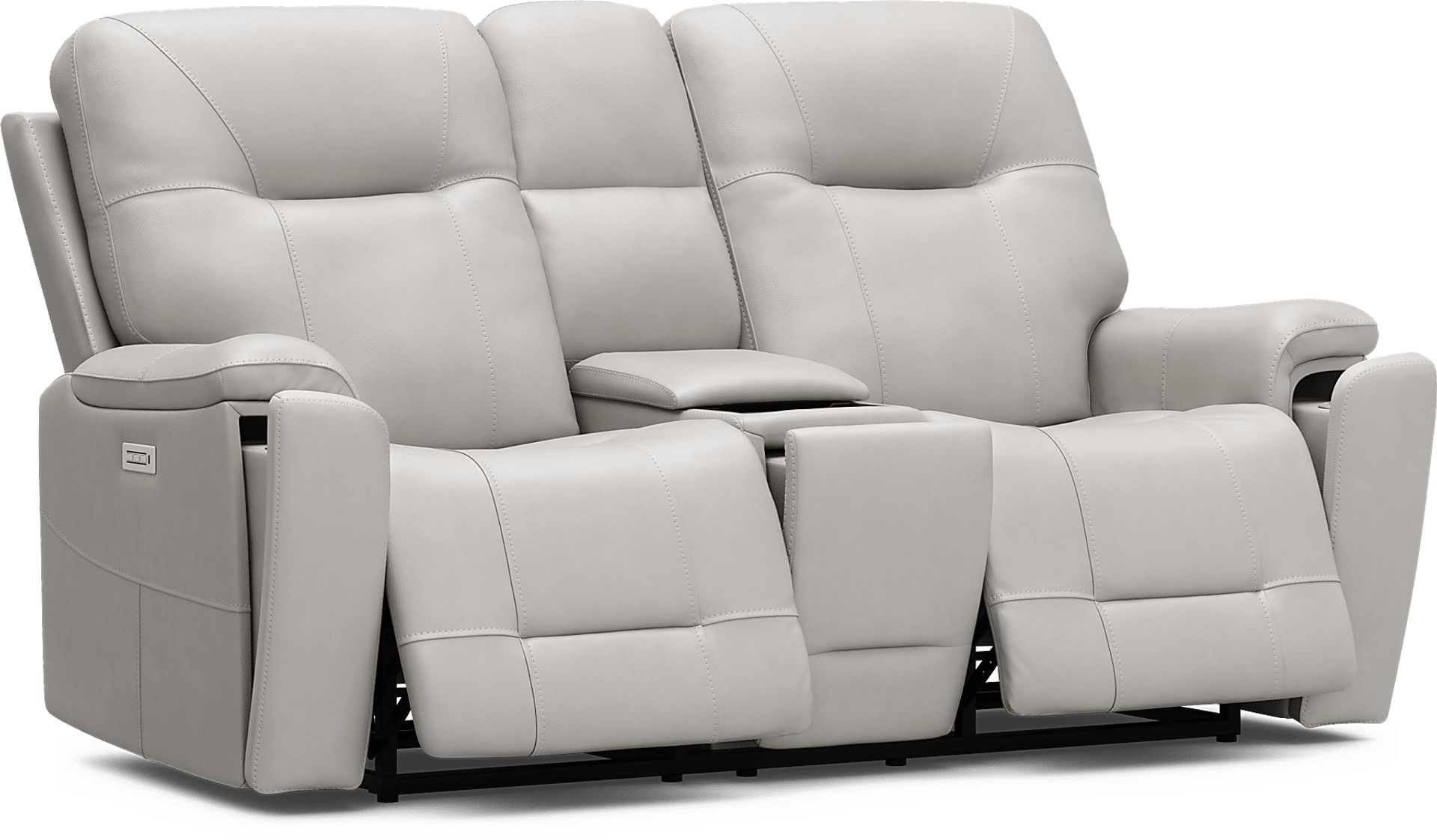 Matthews Cove Dove Gray Leather Triple Power Reclining Console Loveseat - Image 3