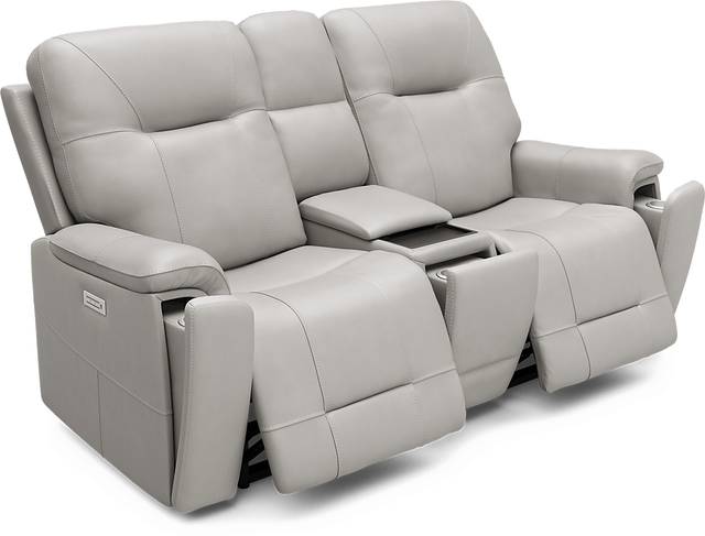 Matthews Cove Dove Gray Leather 8 Pc Triple Power Reclining Living Room - Thumbnail - Image 11