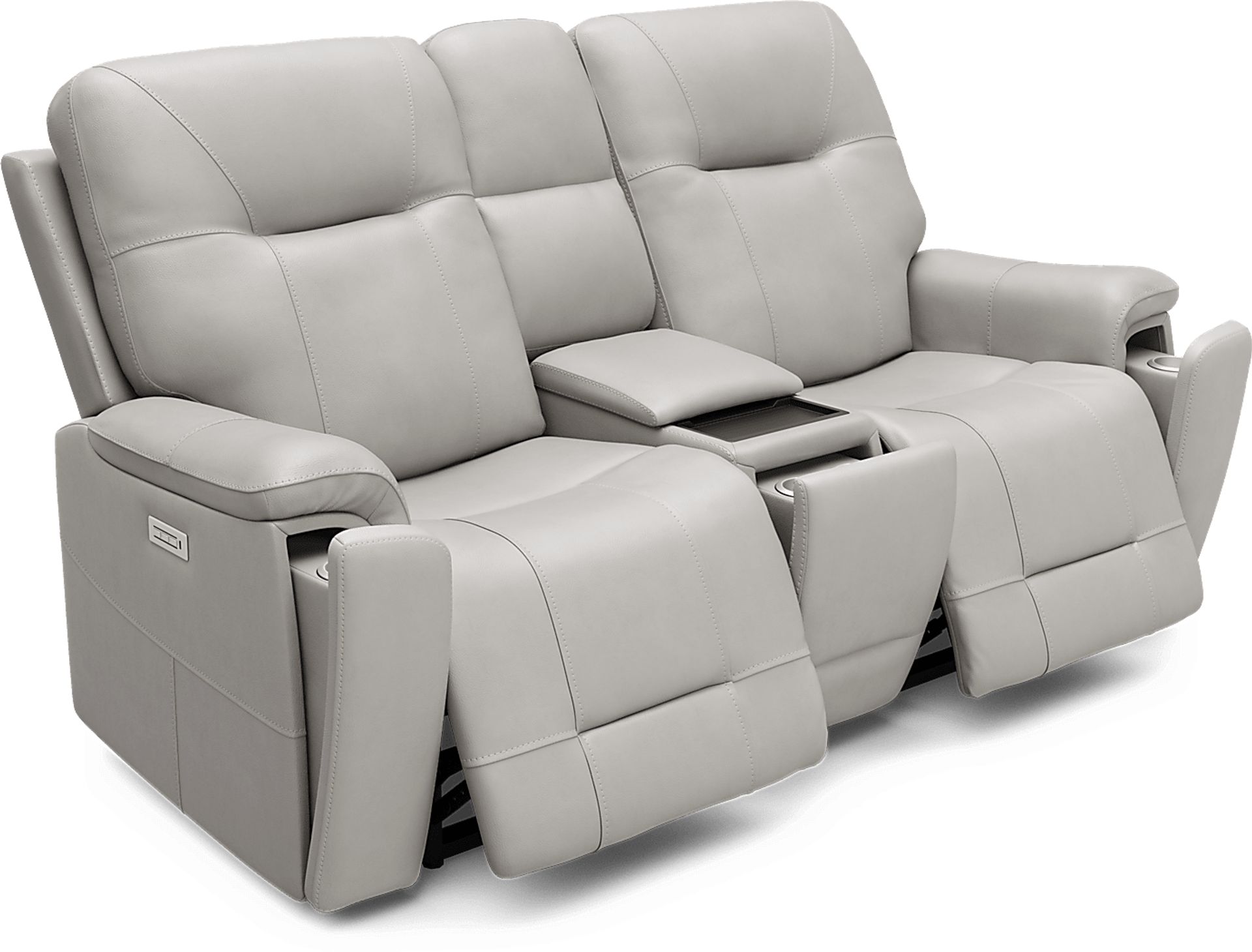 Matthews Cove Dove Gray Leather Triple Power Reclining Console Loveseat - Image 5