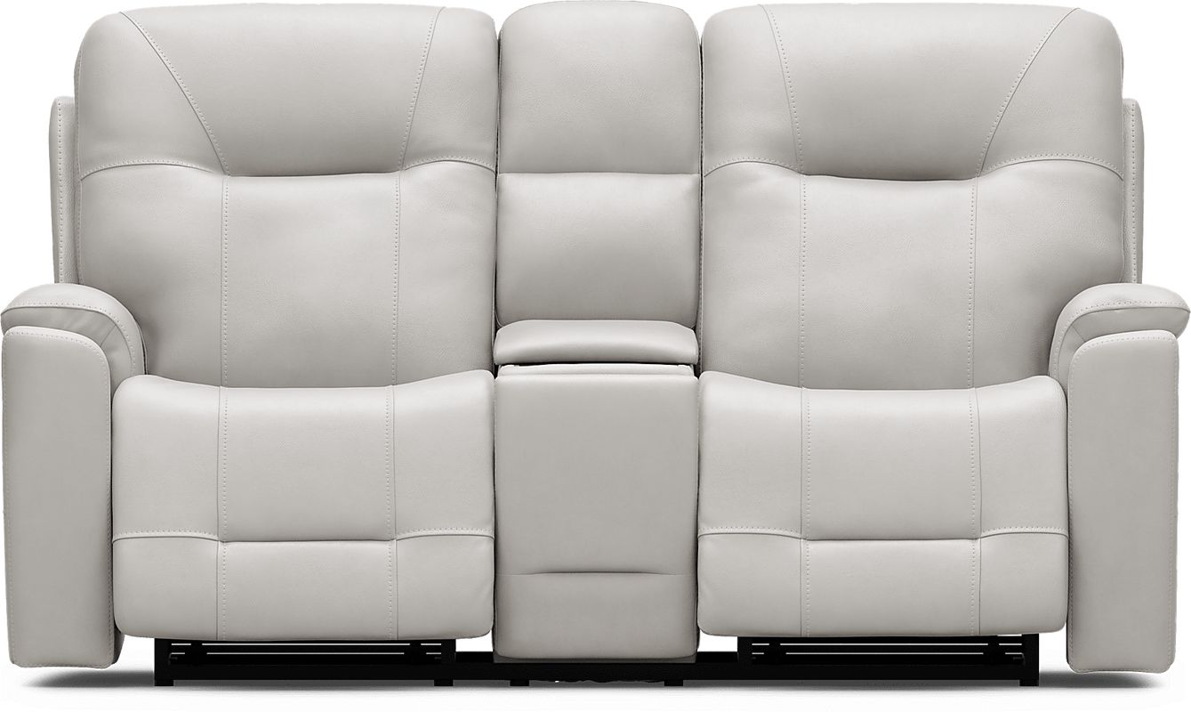 Matthews Cove Dove Gray Leather Triple Power Reclining Console Loveseat