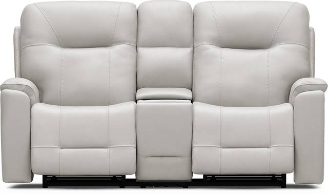 Matthews Cove Dove Gray Leather Triple Power Reclining Console Loveseat - Thumbnail - Image 1