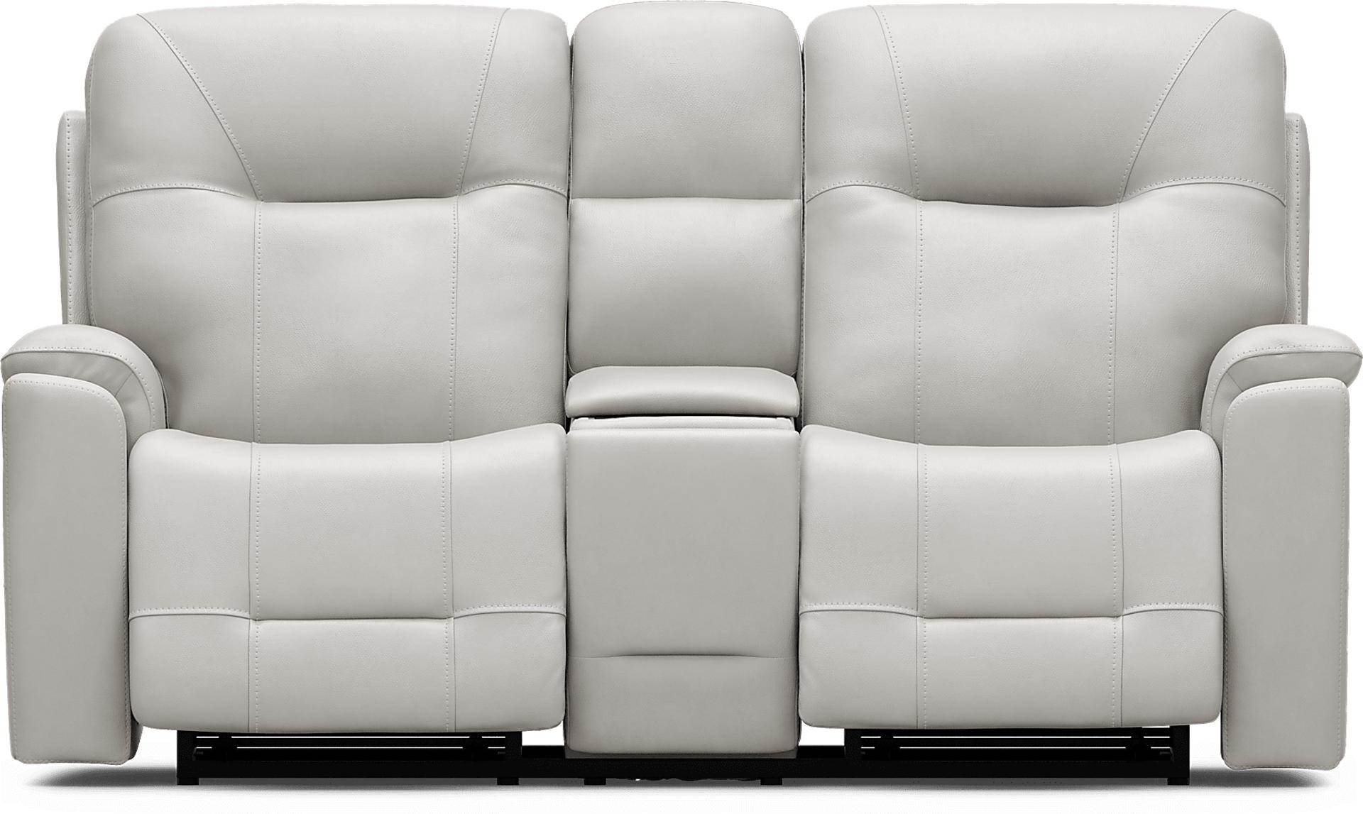 Matthews Cove Dove Gray Leather Triple Power Reclining Console Loveseat