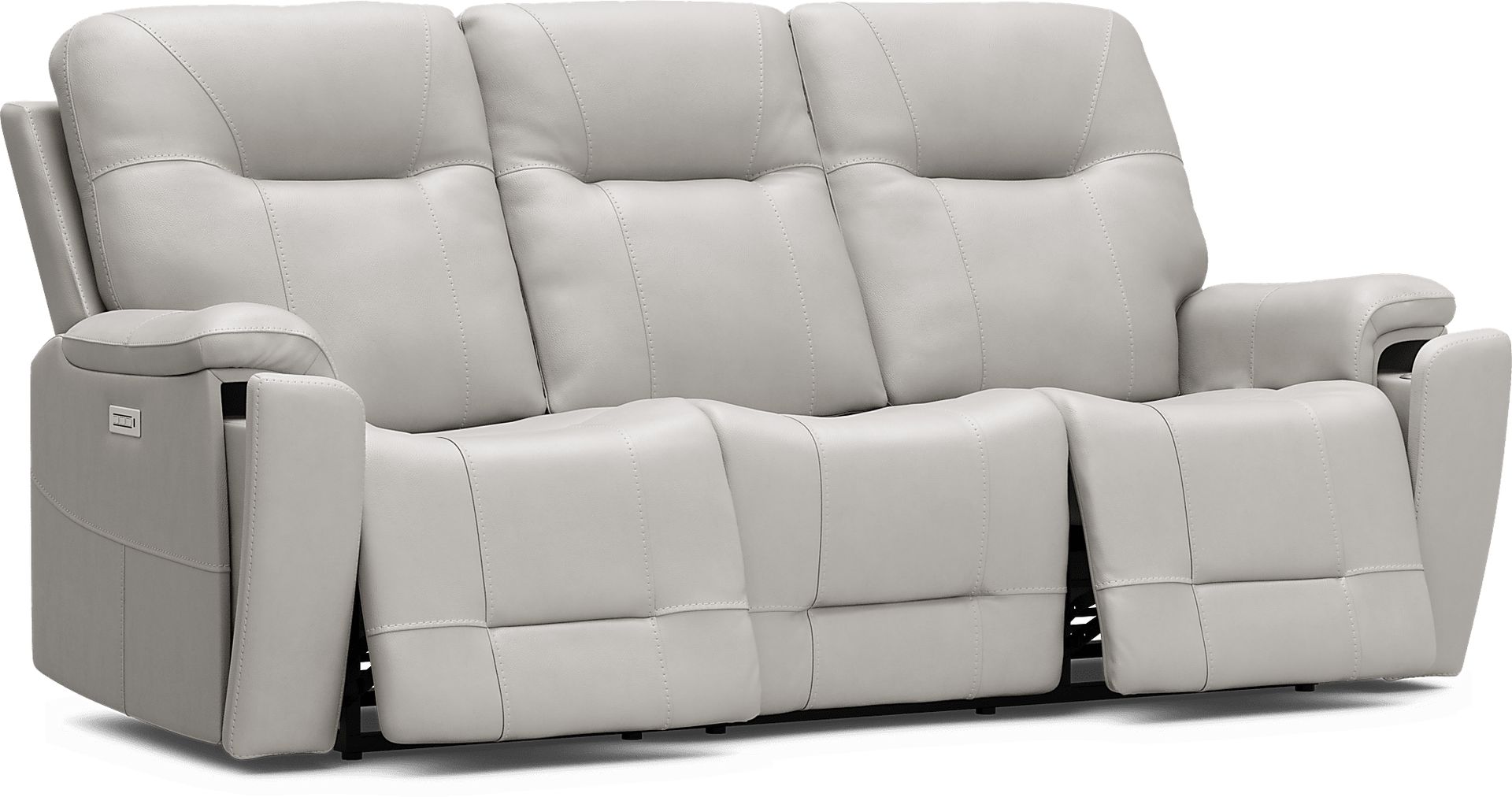 Matthews Cove Dove Gray Leather Triple Power Reclining Sofa - Image 3
