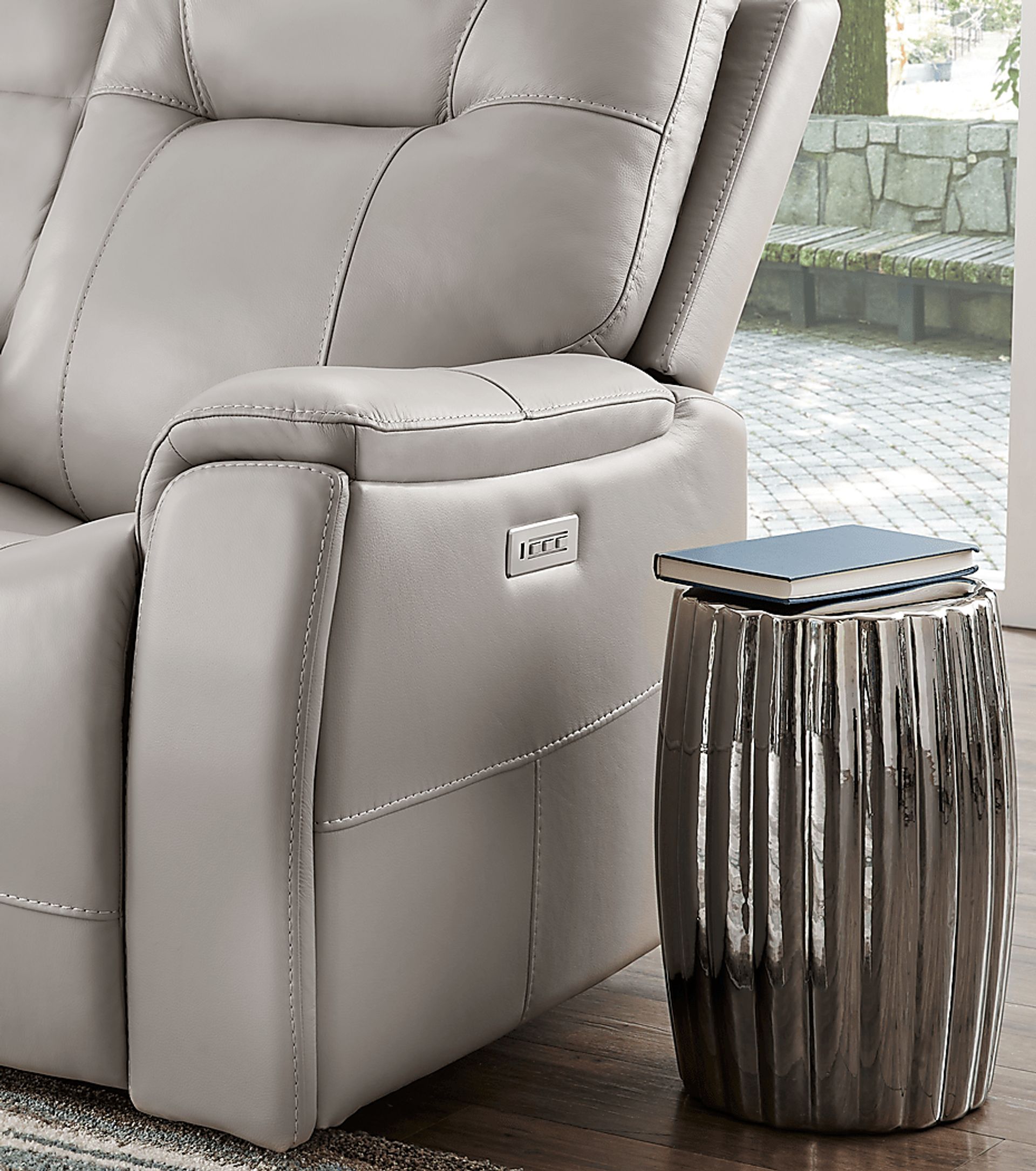 Matthews Cove Dove Gray Leather Triple Power Reclining Sofa - Image 5