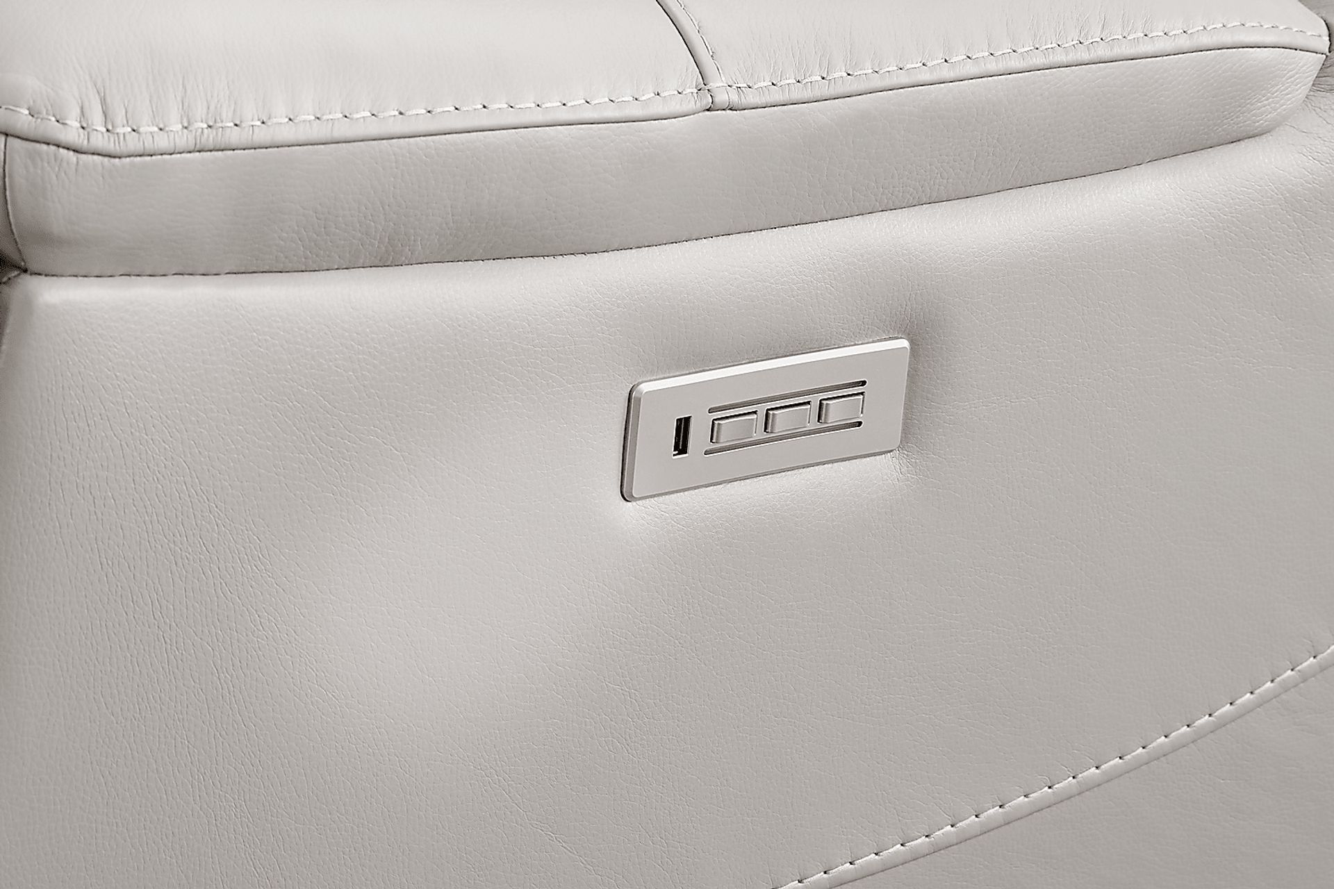 Matthews Cove Dove Gray Leather Triple Power Reclining Sofa - Image 7