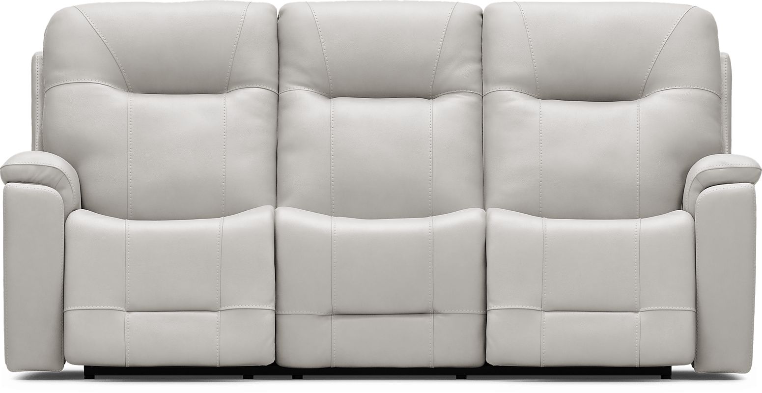 Matthews Cove Dove Gray Leather Triple Power Reclining Sofa