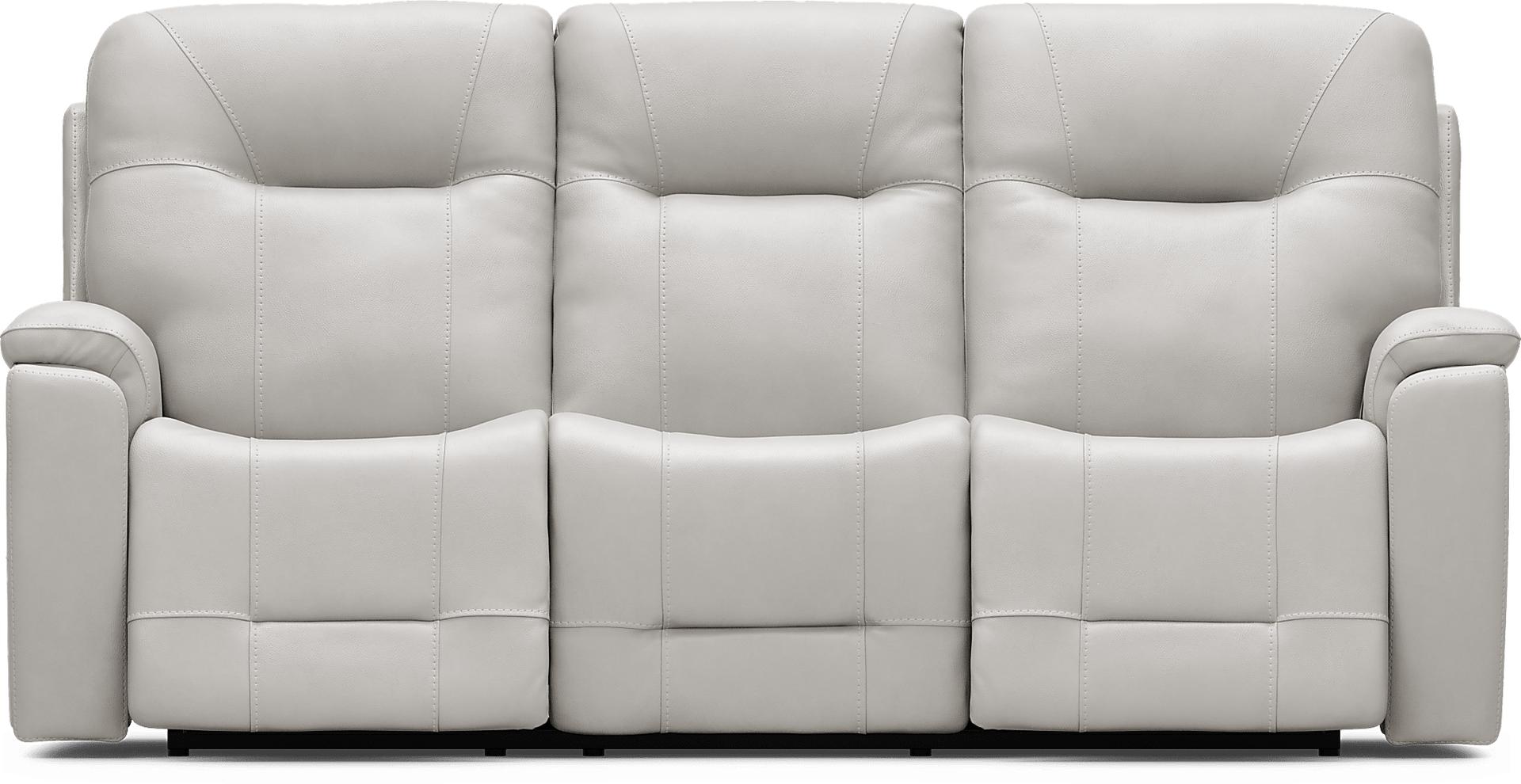 Matthews Cove Dove Gray Leather Triple Power Reclining Sofa