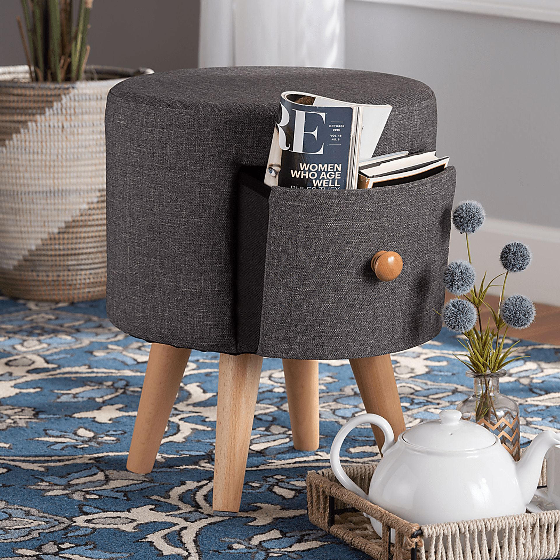 Maucele Dark Gray Ottoman - Image 8