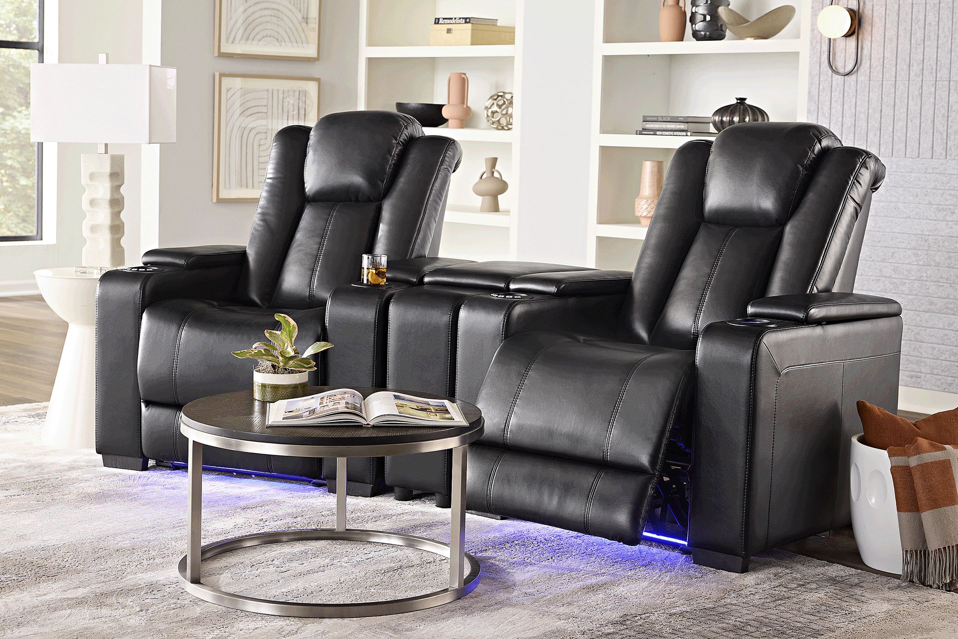 Maverick Black 3 Pc Dual Power Reclining Home Theater Sectional - Image 2