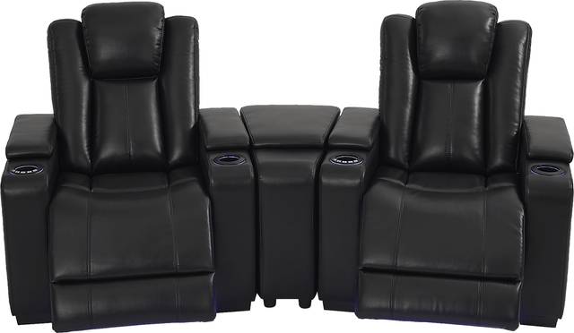 Maverick Black 3 Pc Dual Power Reclining Home Theater Sectional - Thumbnail - Image 1
