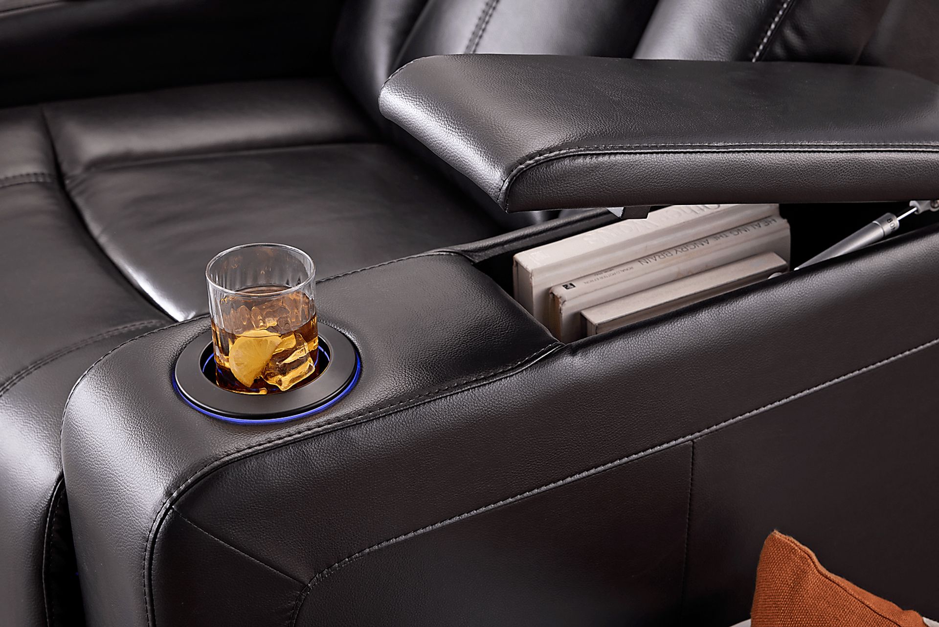 Maverick Black 3 Pc Dual Power Reclining Home Theater Sectional - Image 4