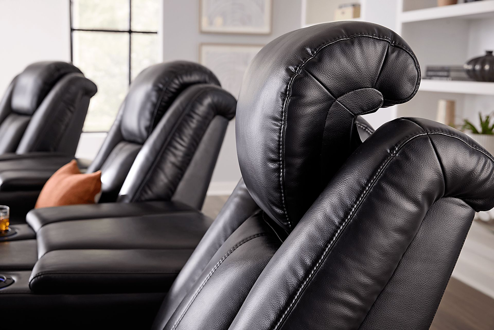 Maverick Black 3 Pc Dual Power Reclining Home Theater Sectional - Image 7
