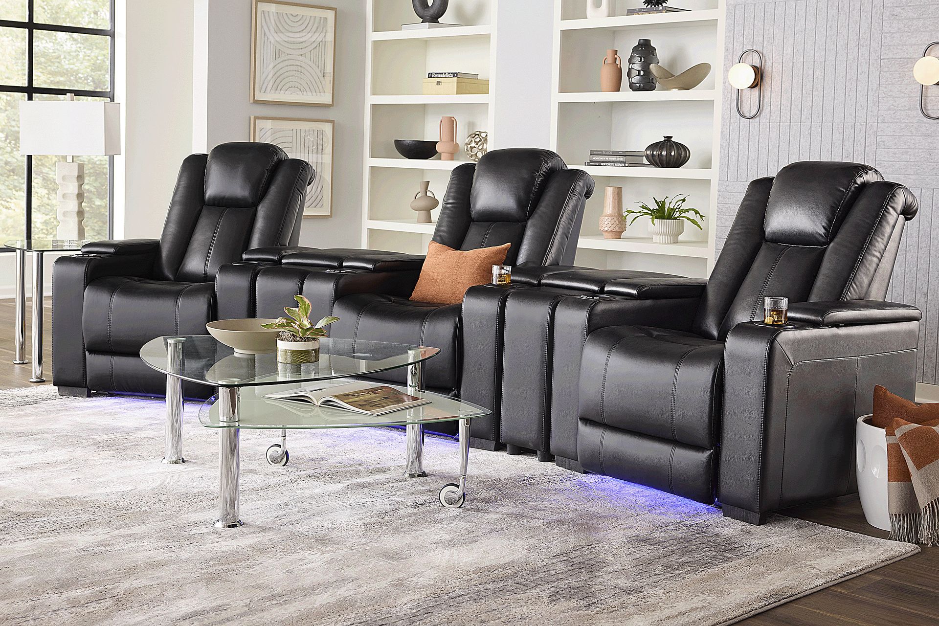 Maverick Black 5 Pc Dual Power Reclining Home Theater Sectional - Image 2
