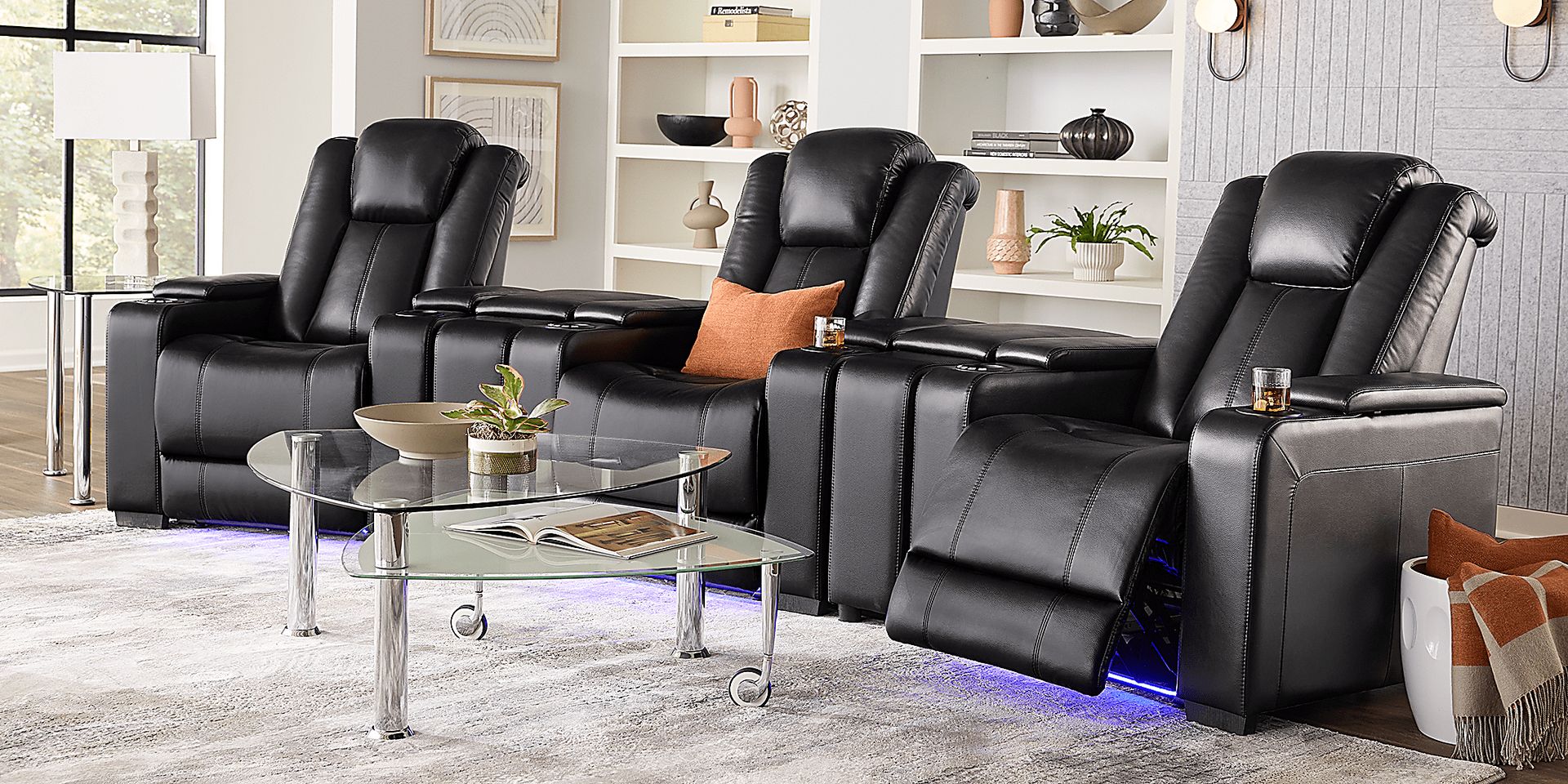 Maverick Black 5 Pc Dual Power Reclining Home Theater Sectional - Image 3