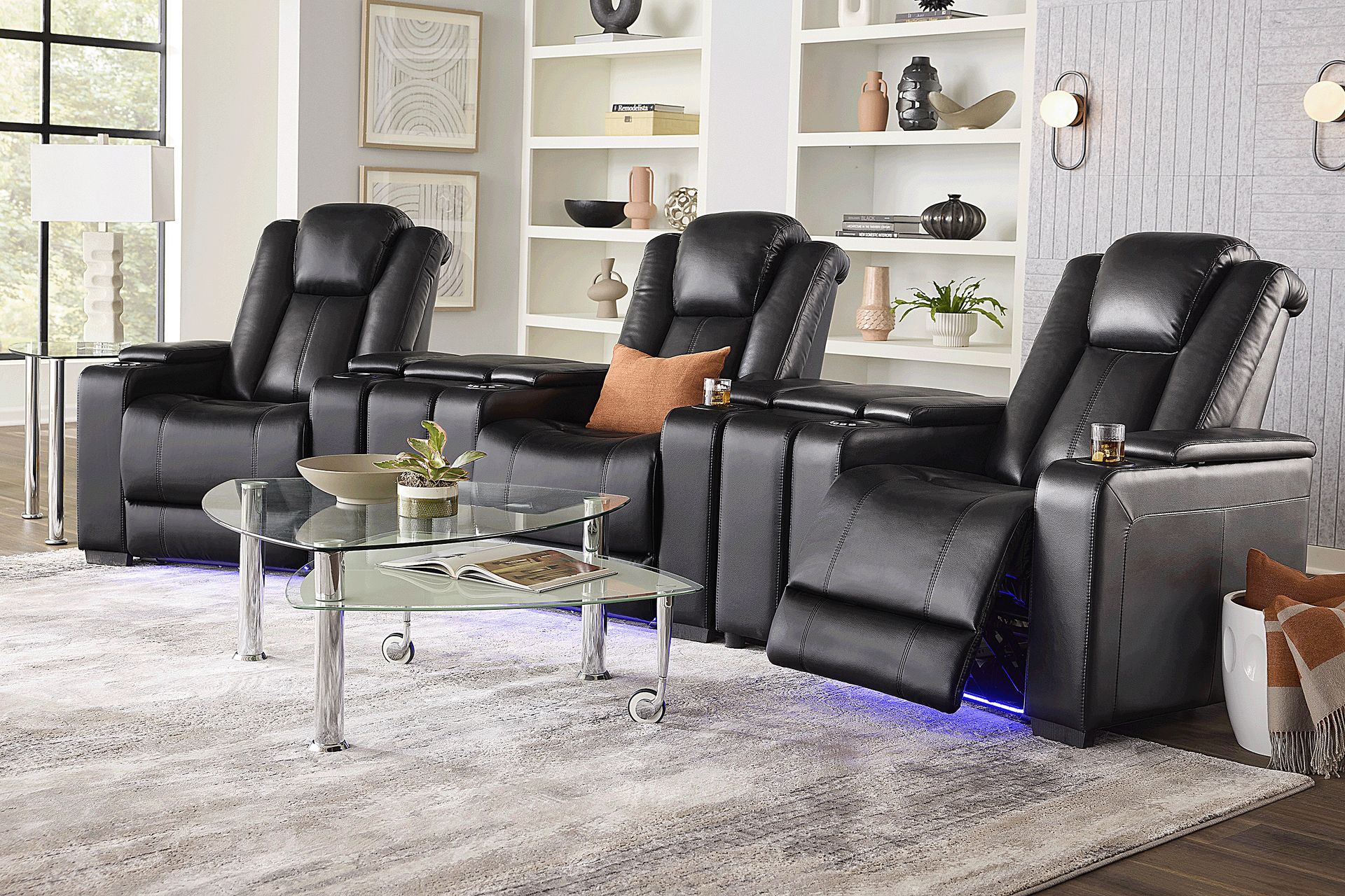 Maverick Black 5 Pc Dual Power Reclining Home Theater Sectional - Image 2