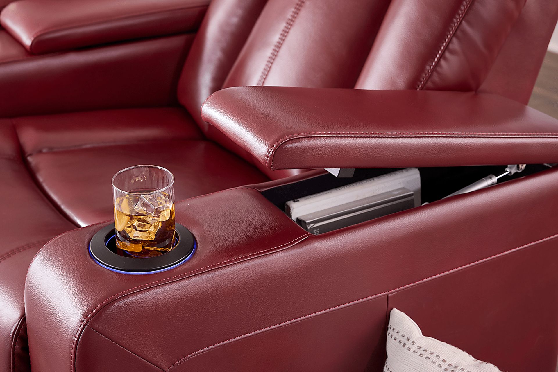 Maverick Red 3 Pc Dual Power Reclining Home Theater Sectional - Image 4