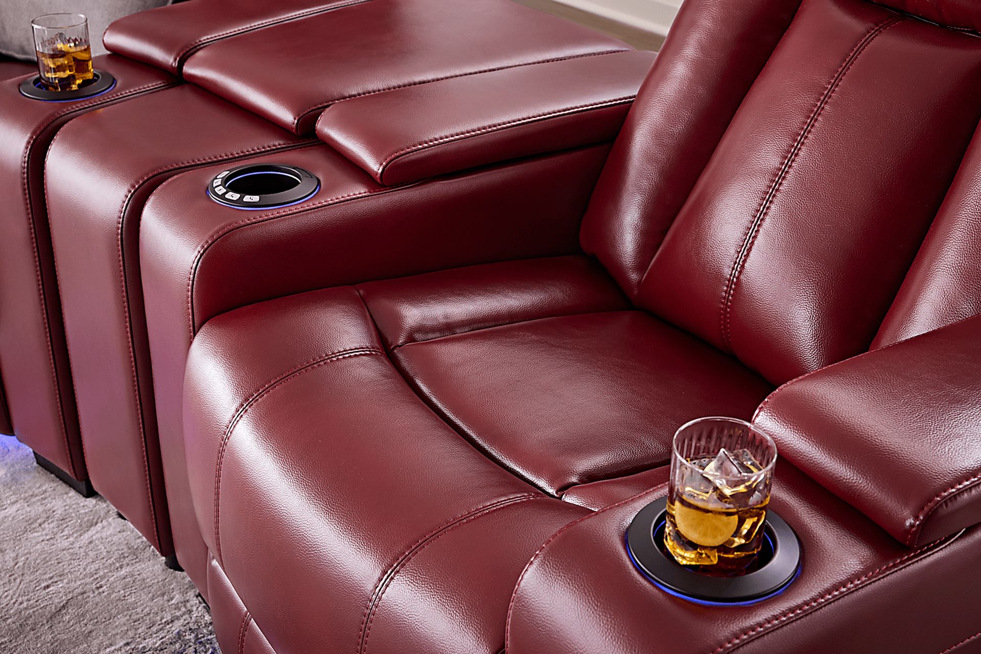 Maverick Red 3 Pc Dual Power Reclining Home Theater Sectional - Image 5