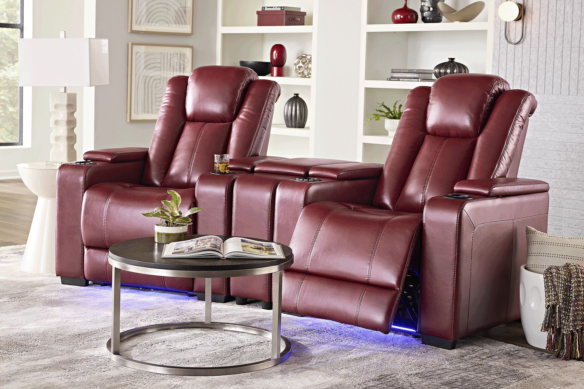 Maverick Red 3 Pc Dual Power Reclining Home Theater Sectional - Image 2