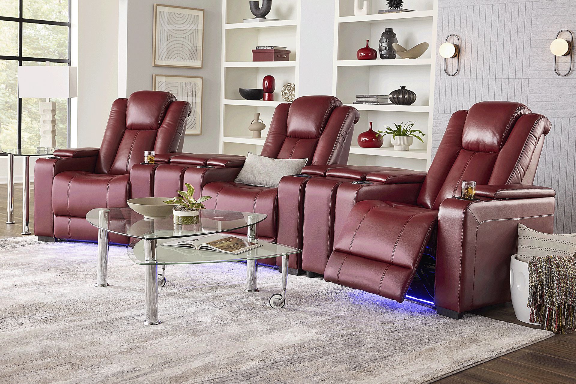 Maverick Red 5 Pc Dual Power Reclining Home Theater Sectional - Image 2