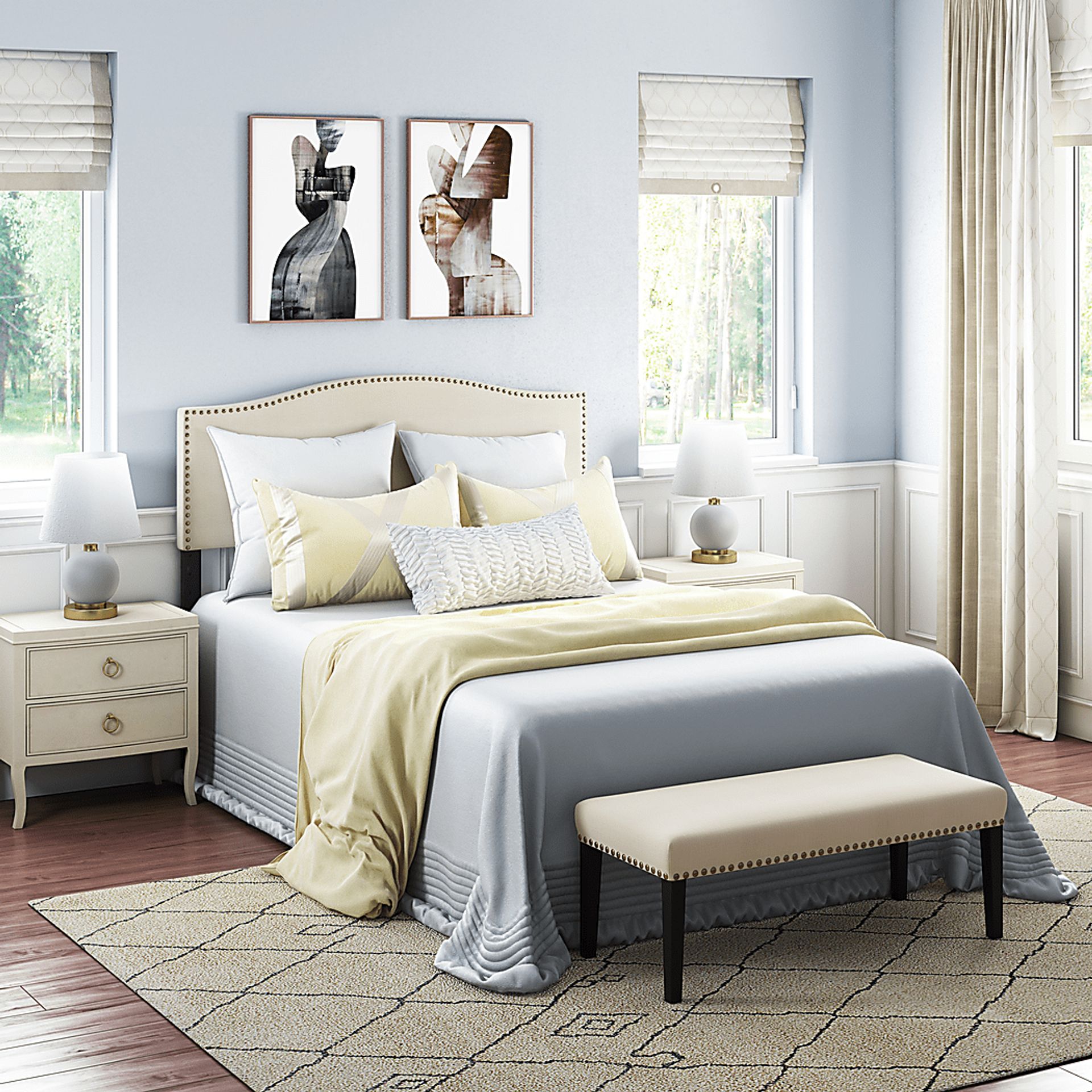 Mayapan Cream Queen Headboard and Bench - Image 8