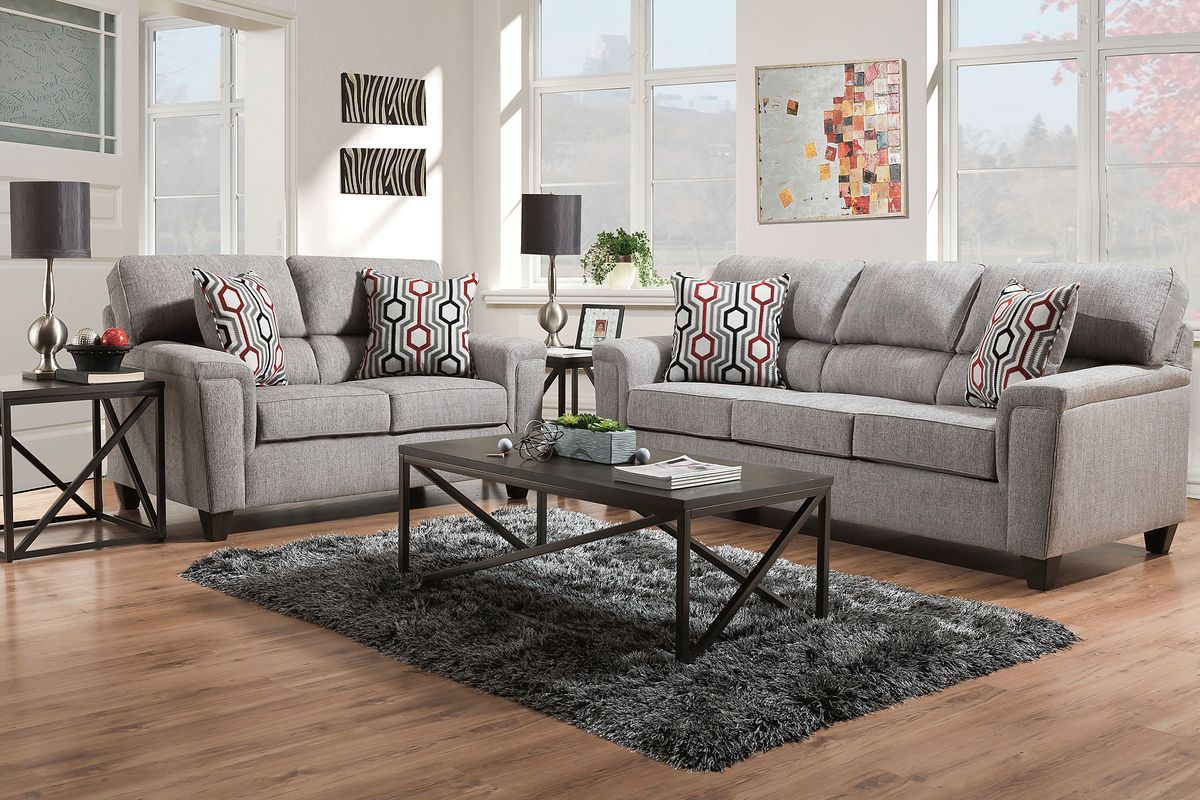 Maylie 2 Pc Gray Chenille Fabric Living Room Set With Sofa, Loveseat ...