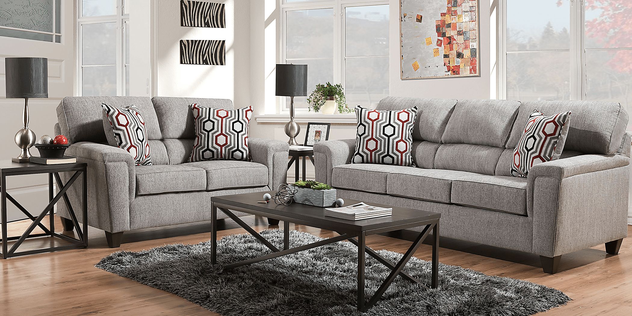 Maylie 2 Pc Gray Chenille Fabric Living Room Set With Sofa, Loveseat