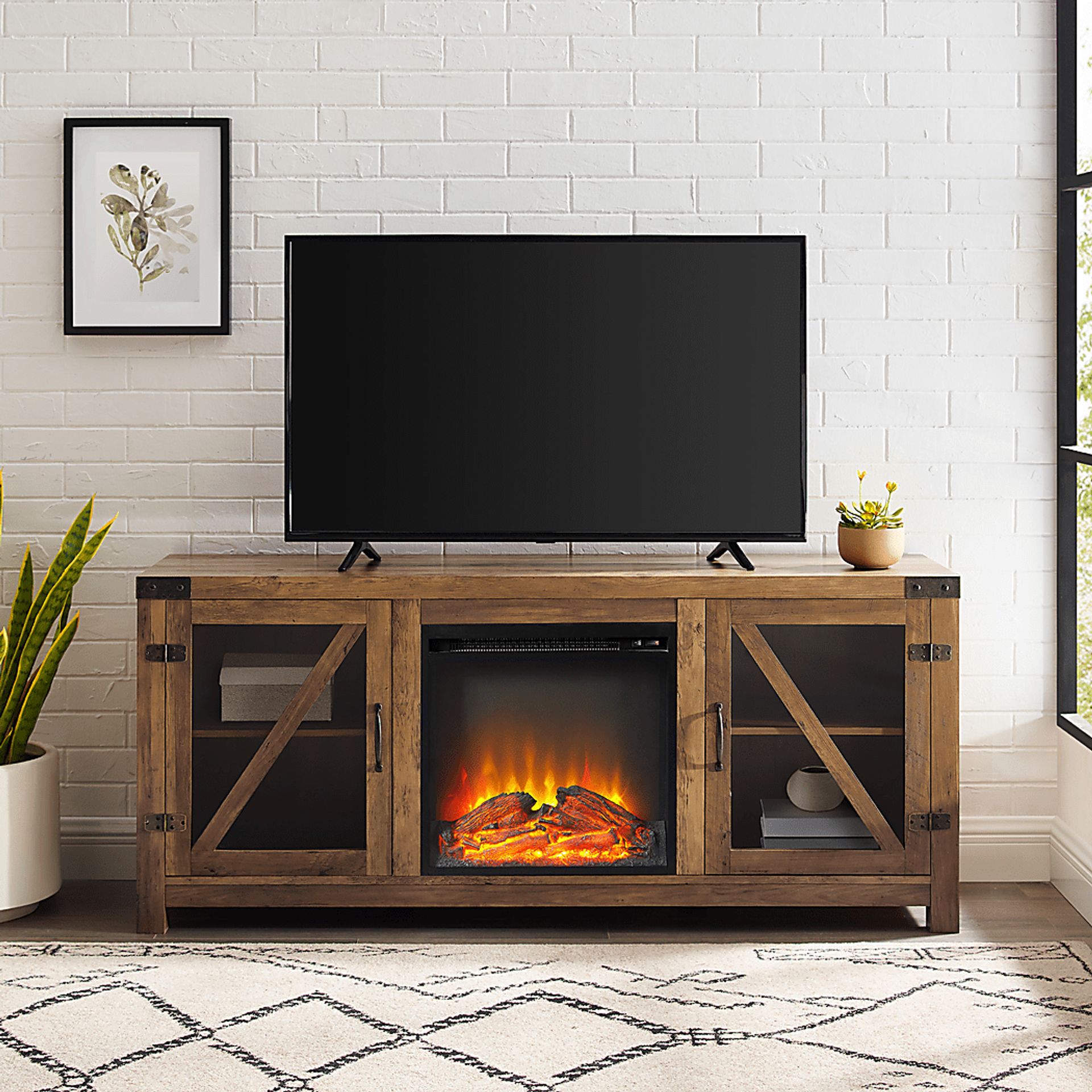 Maytor Barnwood 58 in. Console with Fireplace - Image 4