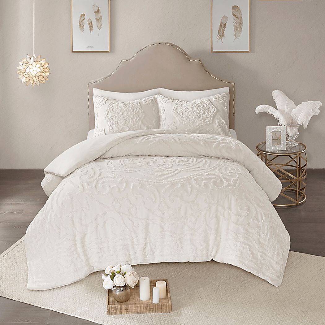 Mazant White 3 Pc Full/Queen Duvet Set - Thumbnail 3