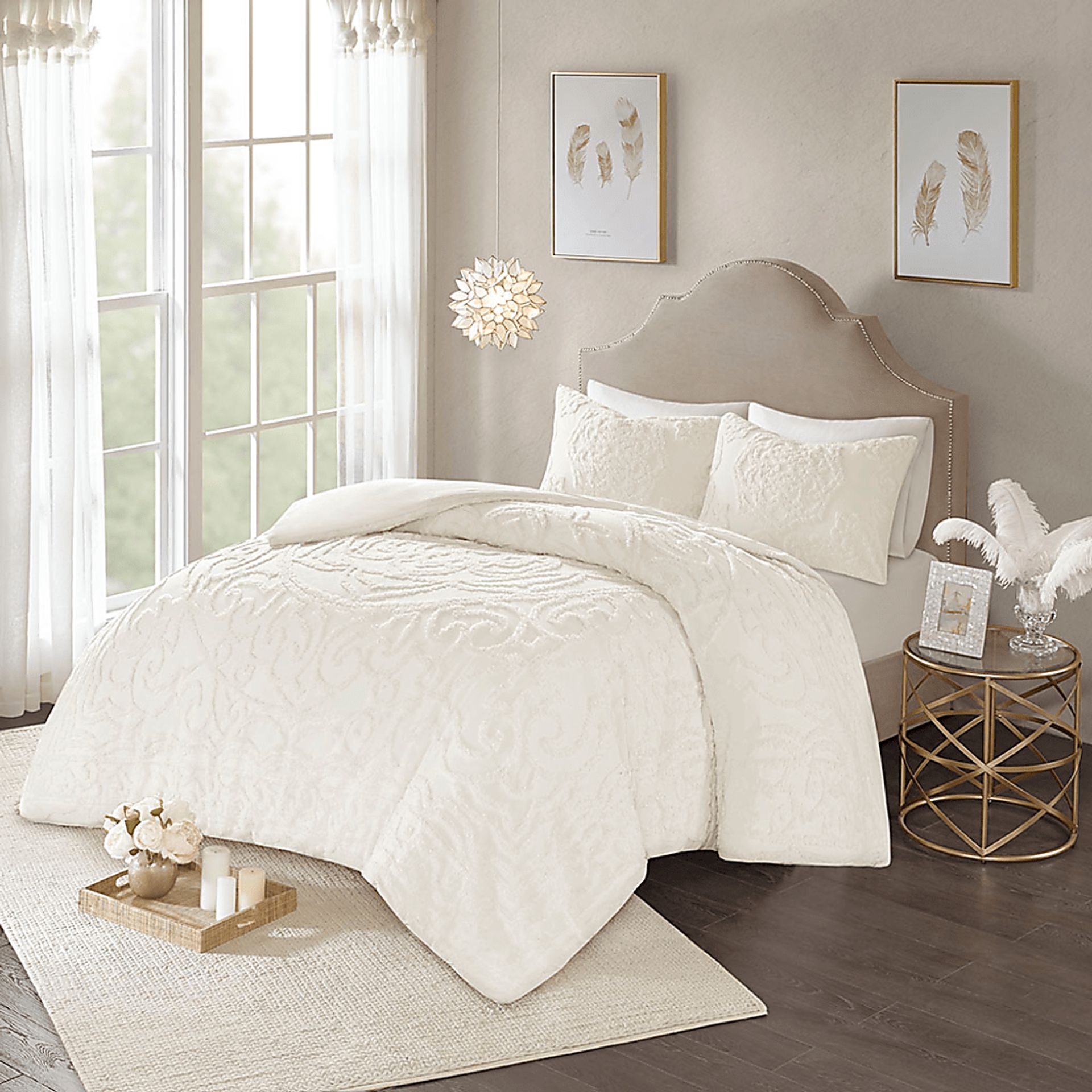 Mazant White 3 Pc Full/Queen Duvet Set - Image 1