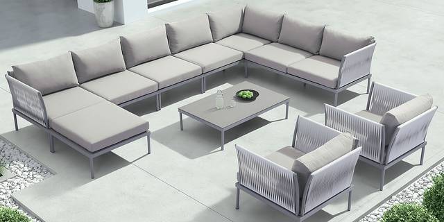 Mazo Beach Taupe Outdoor Sectional with Chairs - Thumbnail - Image 1