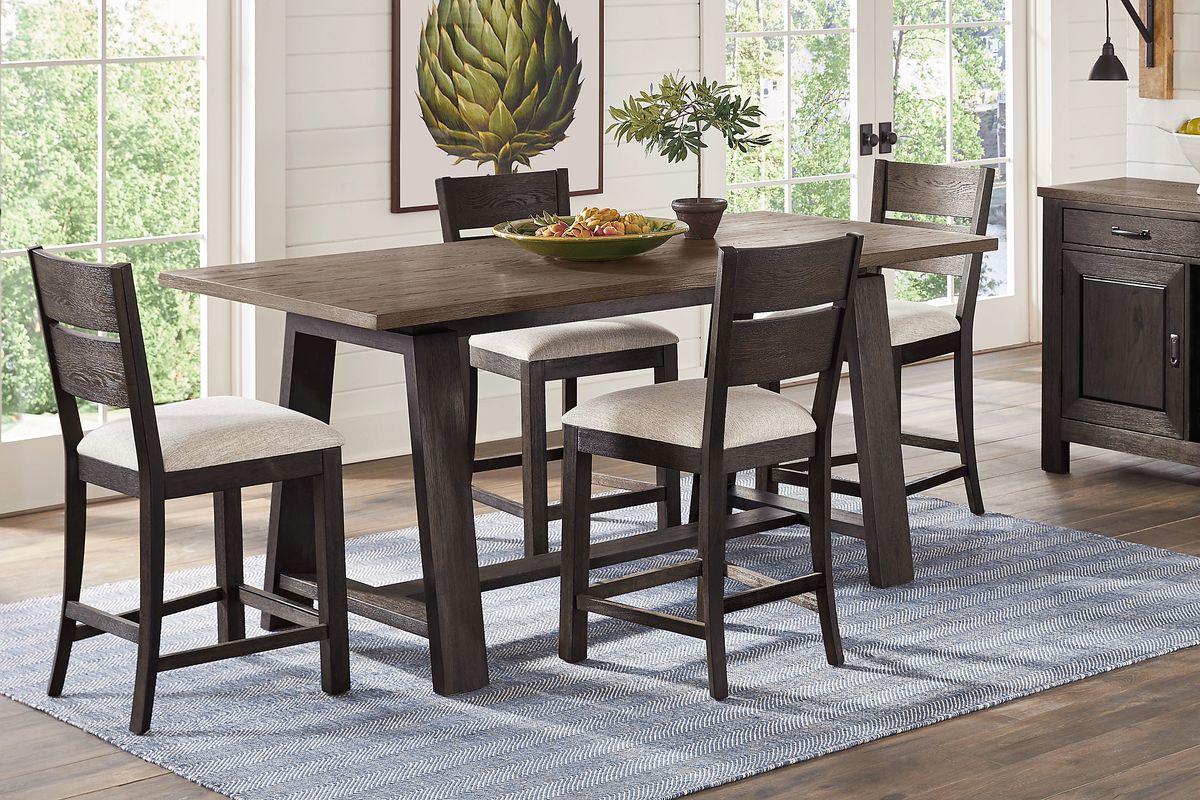 Mccallum 5 Pc Walnut Dark Wood Dining Room Set With Counter Height ...