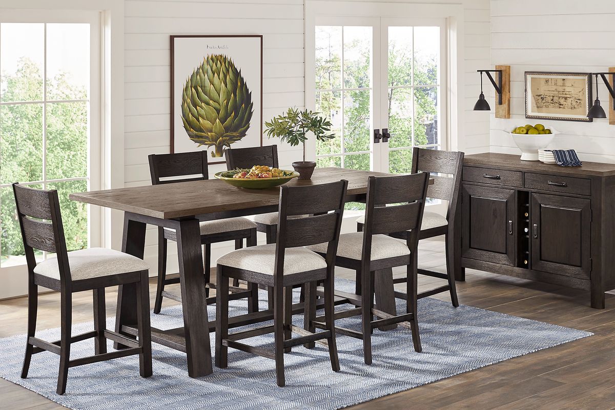 Mccallum 7 Pc Walnut Dark Wood Dining Room Set With Counter Height ...