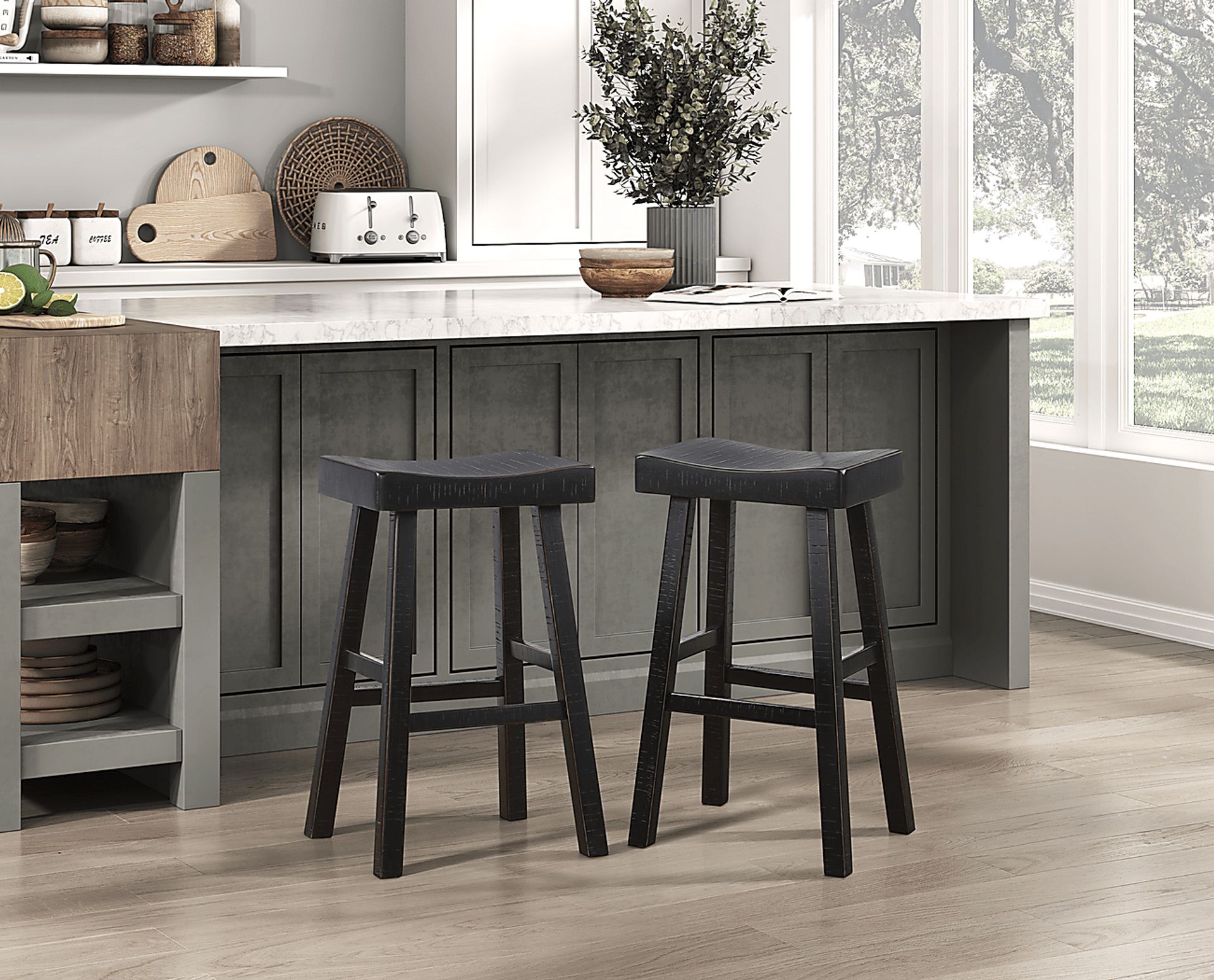Mcewen Black Bar Stool, Set of 2 - Image 2