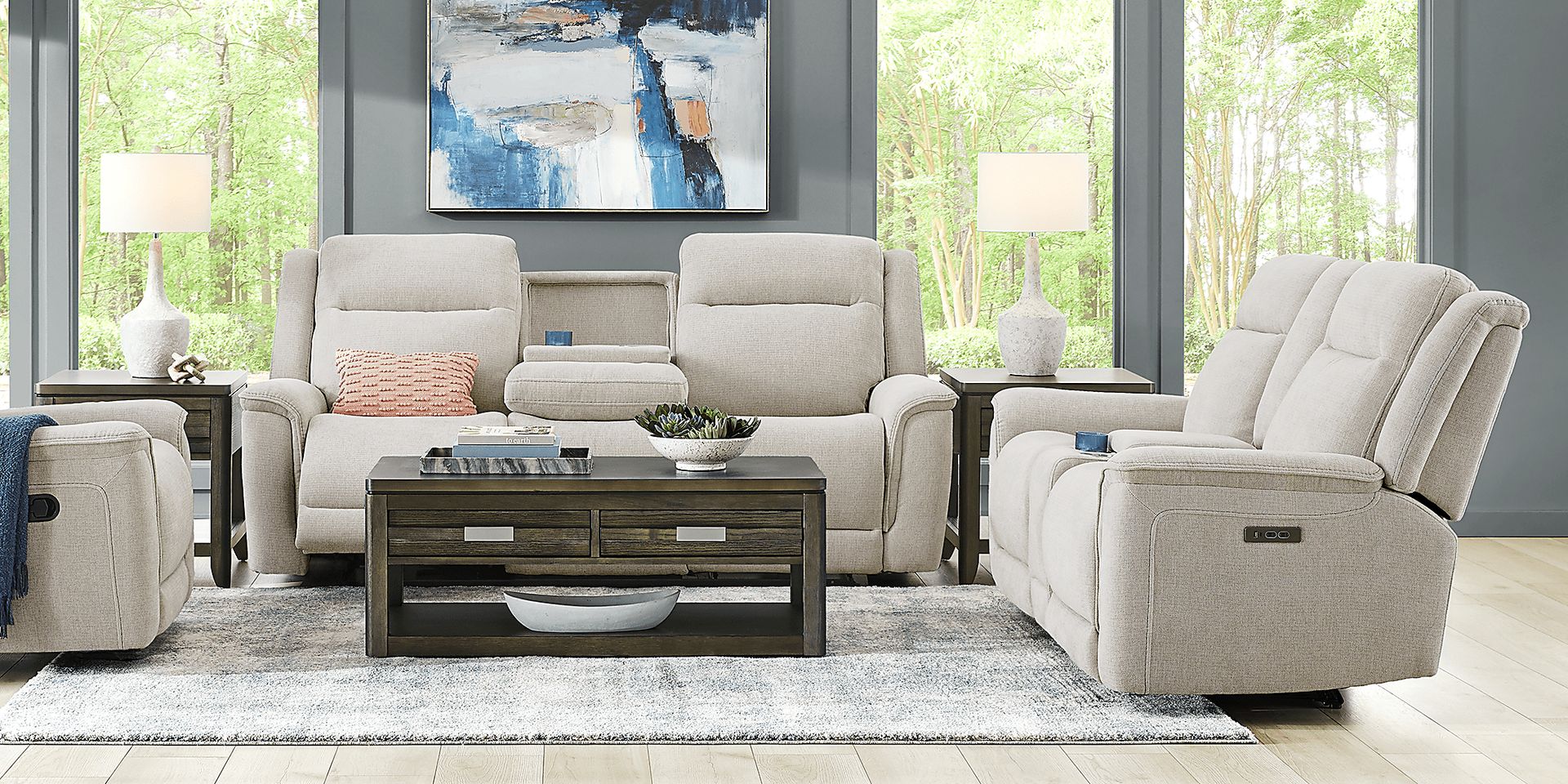 Meadow Park Cement Dual Power Reclining Console Loveseat - Image 2
